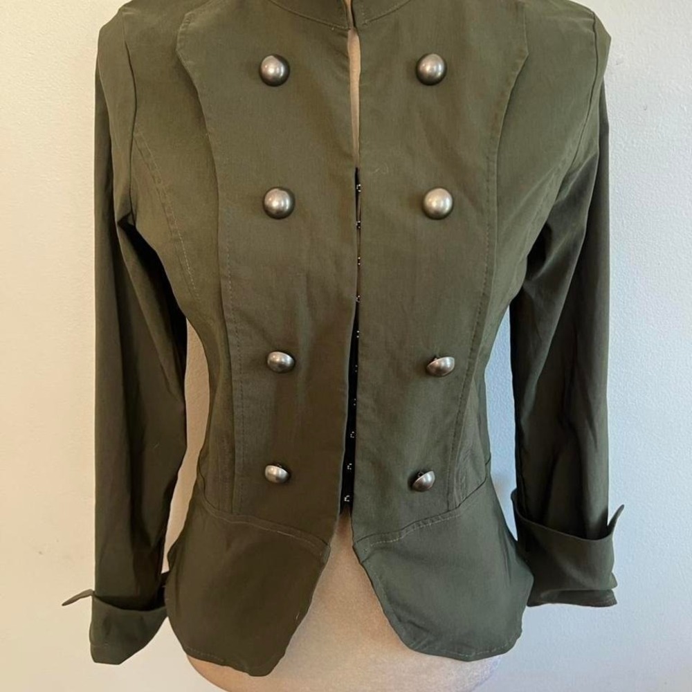 French Kiss Womens Military Jacket Olive Green Double Breasted Blazer Size M